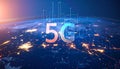 Global 5G Network Visualization Showing High Speed Connectivity Over The Illuminated Earth At Night A Digital Concept Of Worldwide Royalty Free Stock Photo