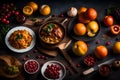 Global Gastronomy: Close-Up Food Photography of Diverse Non-Veg and Veg Delicacies