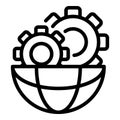 Global gear system icon, outline style