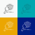 global, globe, magnifier, research, world Icon Over Various Background. Line style design, designed for web and app. Eps 10 vector Royalty Free Stock Photo