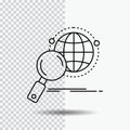 global, globe, magnifier, research, world Line Icon on Transparent Background. Black Icon Vector Illustration