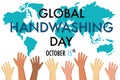 Global Hand Washing Day Logo With Hands  And Map Background