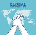 Global handwashing day lettering with hands washing and earth maps