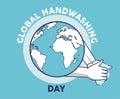 Global handwashing day lettering with hands washing and earth planet
