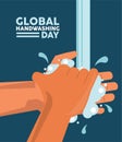 Global handwashing day lettering with hands washing