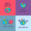 Global heart day banner set, hand drawn style