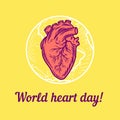 Global heart day concept background, hand drawn style