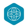 Global heart love icon, outline style