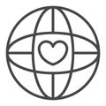 Global heart love icon, outline style