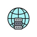 Global hosting server, data centr flat color line icon. Royalty Free Stock Photo