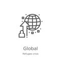 global icon vector from refugee crisis collection. Thin line global outline icon vector illustration. Outline, thin line global