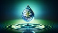Global Impact Water Droplet Holds Earth Image