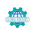Global industry logo with globe and gear Royalty Free Stock Photo