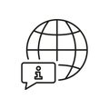 Global Information Line Icon with Globe and Speech Bubble. Worldwide Info and Support Outline Symbol. Knowledge and