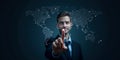 Global Innovation: Businessman Touching Futuristic Interactive Interface Royalty Free Stock Photo