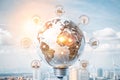 Global innovation idea lightbulb cityscape Royalty Free Stock Photo