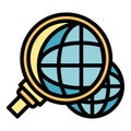 Global innovation under magnifier icon color outline vector