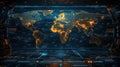 Global interactive map displayed on futuristic dashboard, with data streams in the background. Possible use technology, data Royalty Free Stock Photo
