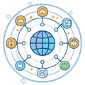 Global Interconnected Network with Digital Communication and Technology Icons Royalty Free Stock Photo