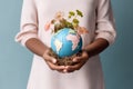 Ecology hand environment global world earth concept eco pink blue Royalty Free Stock Photo