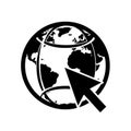 Global internet access icon with cursor pointer symbol white background Royalty Free Stock Photo