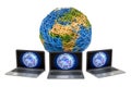 Global internet connection concept. Earth Globe from cable with laptops. 3D rendering Royalty Free Stock Photo