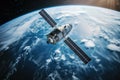 Global internet telecommunications network in space with satellites equipped with solar panels Royalty Free Stock Photo