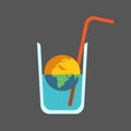 Global Issue: Drying out the Planet. Half Dead Planet Earth in Half Empty Glass of Water with Straw