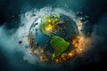 Global issue of pollution, exploding world. AI Generated