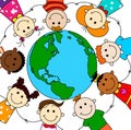 Global kids circle with earth illustration Royalty Free Stock Photo