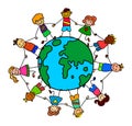 Global kids stick figure circle