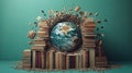 Global Knowledge: Earth Within Stacked Books. Symbolizes Learning, Education And Global Perspectives. Ideal For Educational Royalty Free Stock Photo