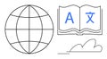 Global Language Learning and Translation Concept with Book and Globe Outline Royalty Free Stock Photo