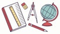 Global Learning Tools, Globe, Compass, Ruler, Pencils, vector design Generative AI Royalty Free Stock Photo