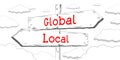 Global, local - outline signpost with two arrows Royalty Free Stock Photo