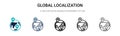 Global localization icon in filled, thin line, outline and stroke style. Vector illustration of two colored and black global