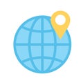 Global location icon. Globe with geolocation icon. Location marker on the map