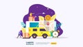 global logistic distribution service illustration concept. delivery worldwide import export shipping banner with people character