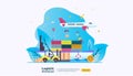 global logistic distribution service illustration concept. delivery worldwide import export shipping banner with people character Royalty Free Stock Photo