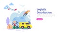 global logistic distribution service illustration concept. delivery worldwide import export shipping banner with people character Royalty Free Stock Photo