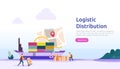 global logistic distribution service illustration concept. delivery worldwide import export shipping banner with people character Royalty Free Stock Photo