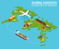 Global Logistic Isometric Vehicle Infographic. Ship Cargo Truck Van Logistics Service. Import Export Chain. Ensured Royalty Free Stock Photo