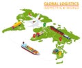 Global Logistic Isometric Vehicle Infographic. Ship Cargo Truck Van Logistics Service. Import Export Chain. Ensured Royalty Free Stock Photo