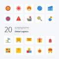 20 Global Logistics Flat Color icon Pack like label global mail gift box Royalty Free Stock Photo