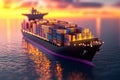 Global Logistics: Futuristic Cargo Container Ships Utilizing Technology, World Maps, and Supply Chain Networks for Conta Royalty Free Stock Photo