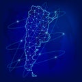 Global logistics network concept. Communications network map Argentina on the world background. Map of Argentina with nodes in po