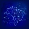 Global logistics network concept. Communications network map Brazil on the world background. Map of Brazil with nodes in polygona Royalty Free Stock Photo