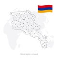 Global logistics network concept. Communications network map Armenia on the world background. Map of  Armenia with nodes in polygo Royalty Free Stock Photo