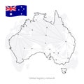 Global logistics network concept. Communications network map Australia on the world background. Map of Australia with nodes in pol Royalty Free Stock Photo