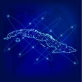 Global logistics network concept. Communications network map Cuba on the world background. Map of Cuba with nodes in polygonal s